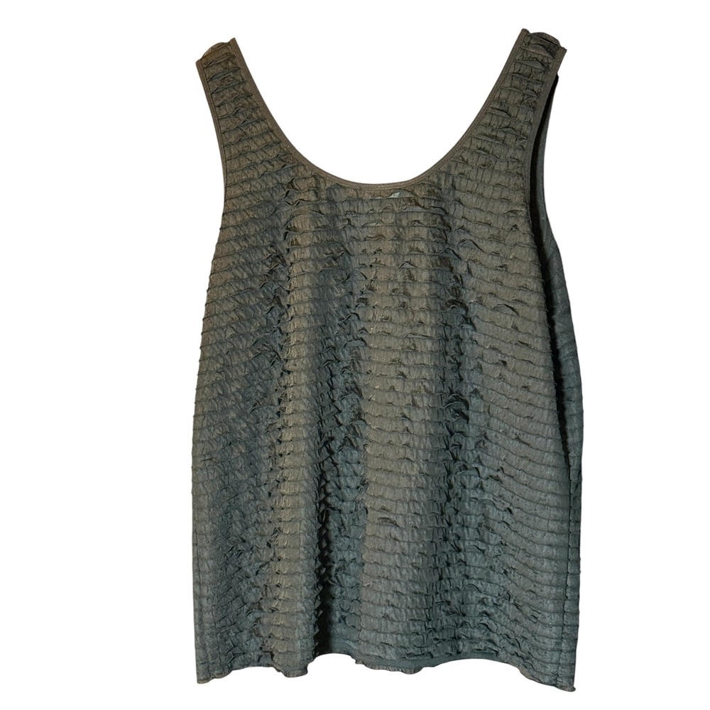 Kate Hill Woman Black Textured Rippled Scoop‎ Neck Tank Top Plus Size 2X